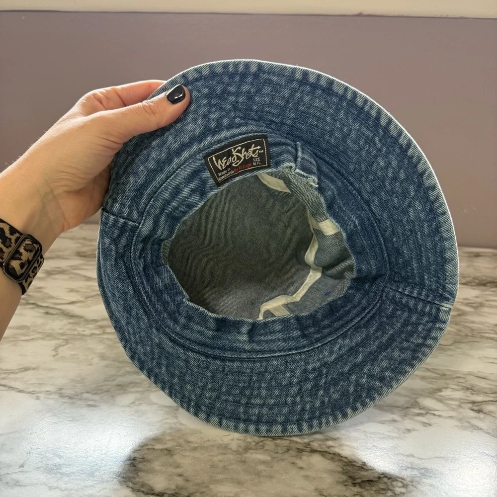 Vintage 90's Head Shots Denim Bucket Hat Unisex Size Medium Large